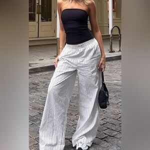 White Fox💎Striped Walking Out You Black White Wide-Leg Pants Medium 100% Cotton